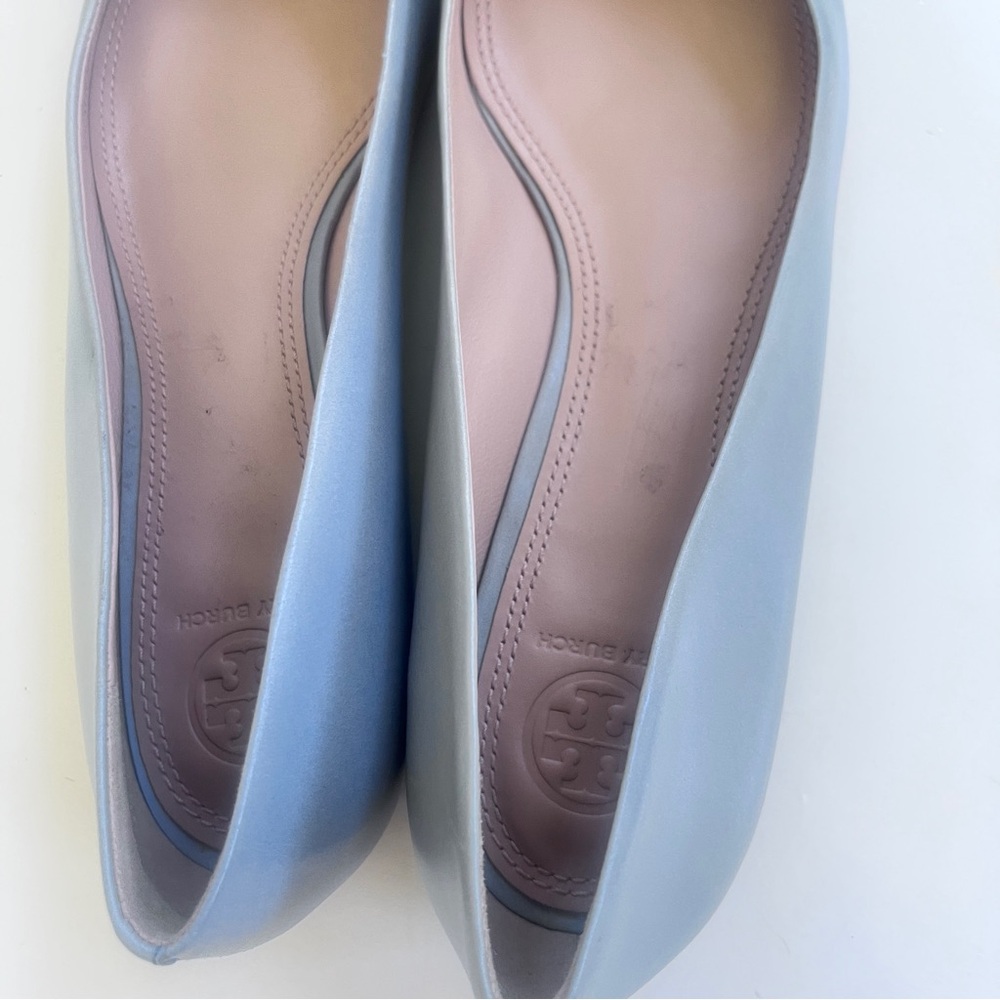 TORY BURCH NWOB Fairford Pointed Toe Ballet Flats 10M Powder Blue Cap Toe $275 - Picture 11 of 13